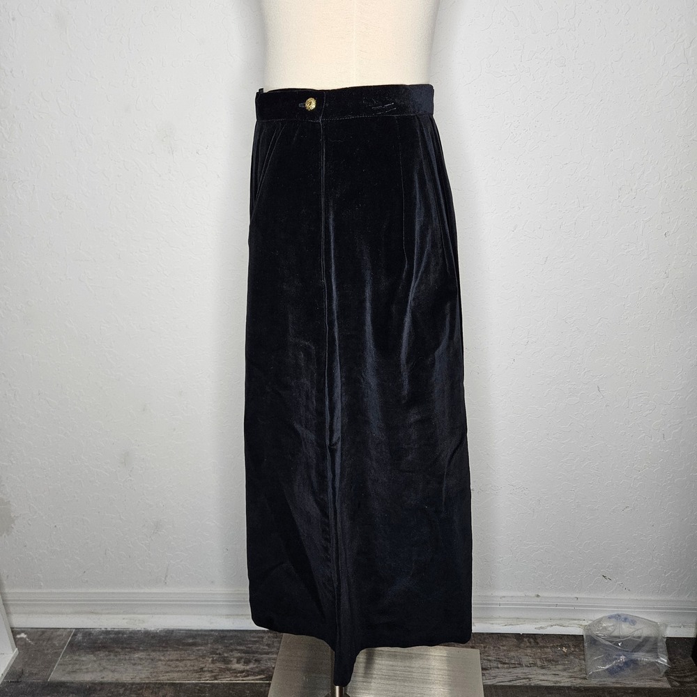 Bryn‎ Connelly Vintage Black Velvet Maxi Skirt High Waisted Pleated Lined Sz 6 - Picture 3 of 6